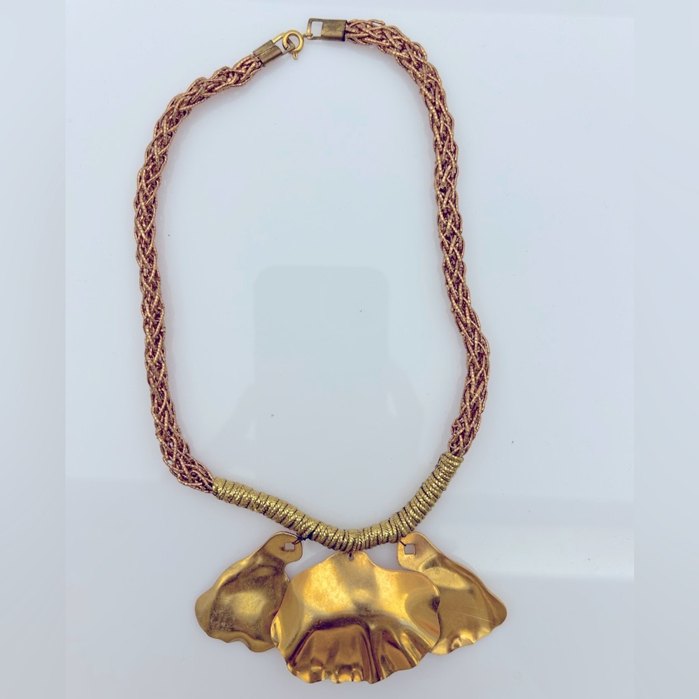 Vintage 60s Gold Tone Metal Petal Necklace